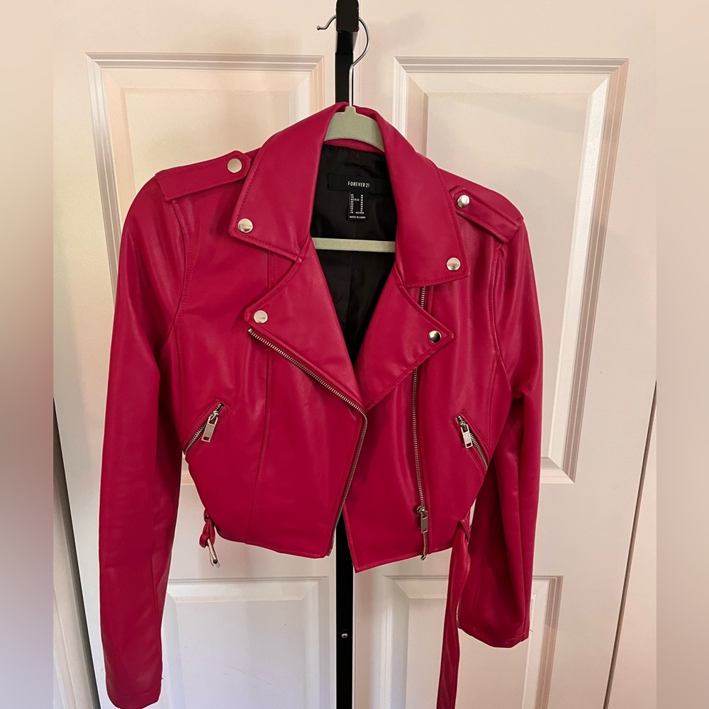 Hot Pink Faux Leather Jacket